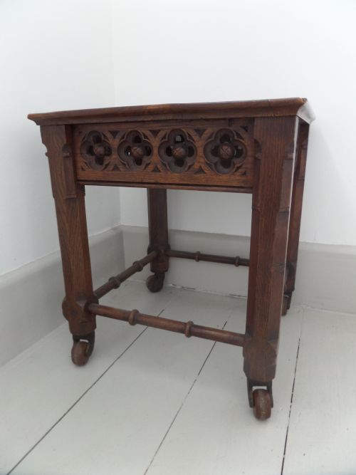 19th Century Carved Oak Gothic Side Coffee Table
