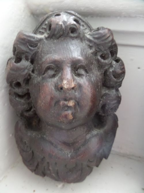 17th Century Carved Putti Head Carving Panel