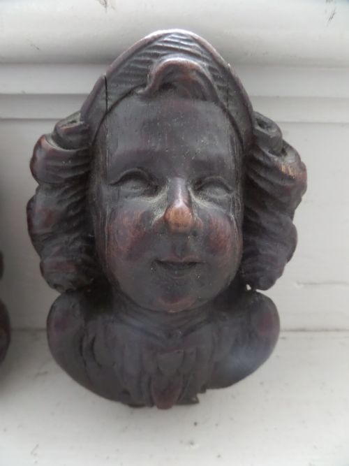 19th Century Carved Oak Cherub Head Panel