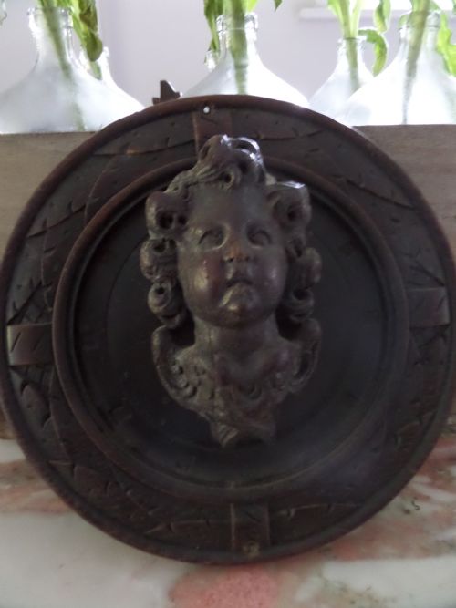 17th Century Carved Oak Roundel Putto Cherub