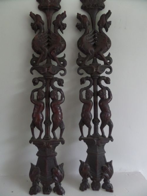 19th Century Carved Walnut Caryatids Satyr Griffins