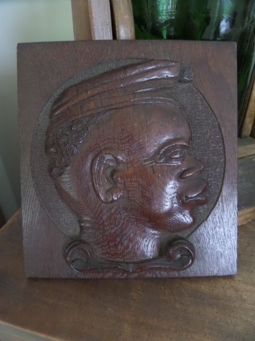 Antique Carved Oak Blackamoor Panel Plaque