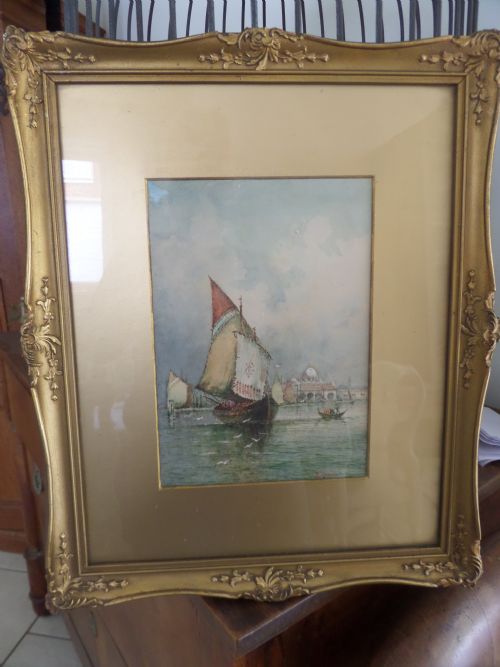 19th Century Watercolour of Venice Boats Gondola