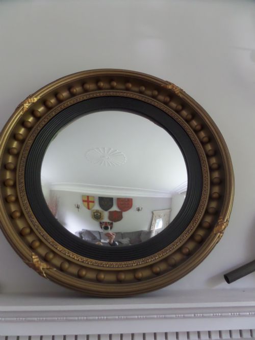 Large Antique Gilt Convex Mirror Overmantel