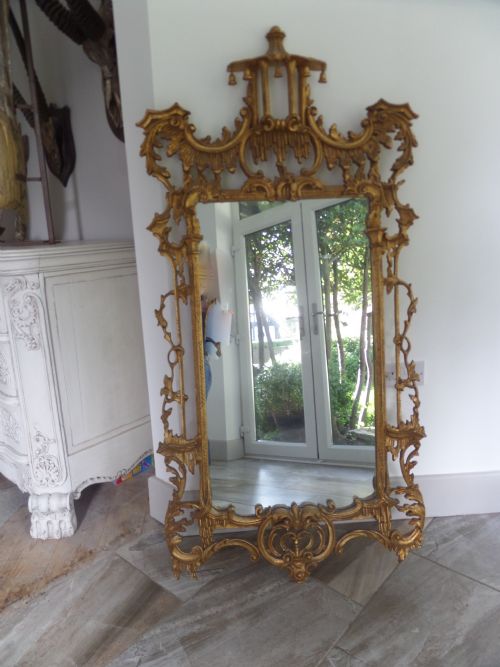 Antique Chinese Chippendale Gilt Wooden Mirror