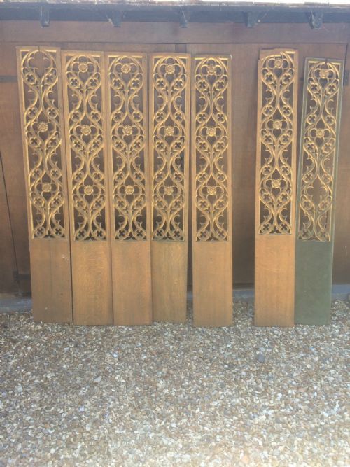 7 Large Carved Oak Gothic Tracery Panel Panelling
