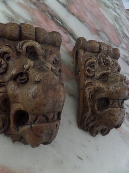 18th Century Carved Oak Lion Heads
