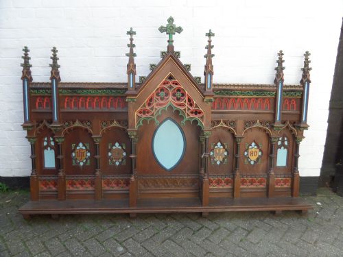 Victorian Gothic Carved Oak Church Altar 162 Cm by 244 Cm Overmantel Mirror