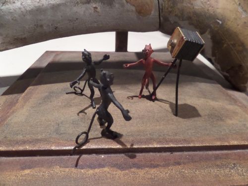 Antique Cold Painted Bronze Set of Black Red Devils Photographer