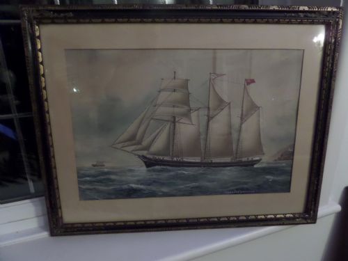 19th Century Antique Stunning Signed Painting by Reuben Chappell Ship Boat