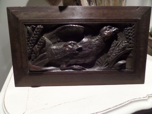 Antique Black Forest Carved Oak Panel Game Birds