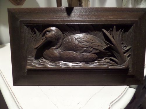 Antique Carved Oak Black Forest Panel of a Duck