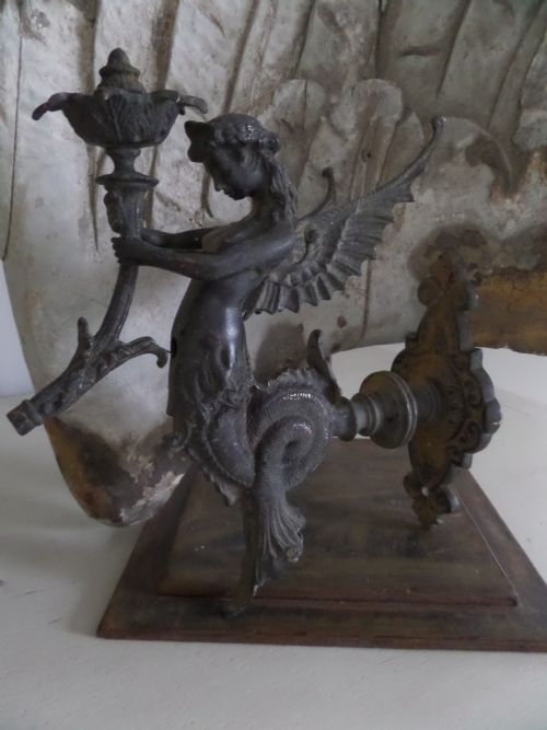 19th Century Gas Mermaid Lamp Sconce Wall Light