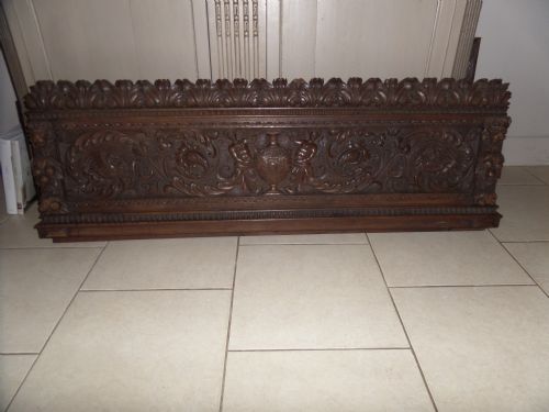 19th Century Carved Walnut Cassone Panel Griffins Winged Mermais Lions