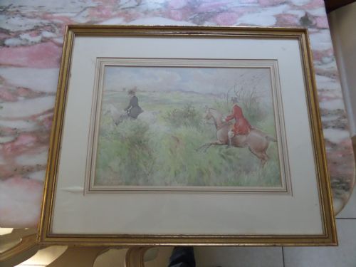 Antique 19th Century Signed Watercolour Painting Listed E B Herberte Fox Hunting