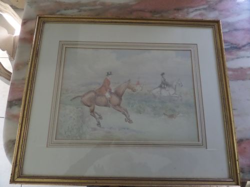 19th Century Watercolour Painting E B Herberte Signed Hunting