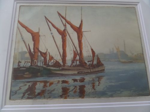 Antique Fine Signed Watercolour Boat London Thames