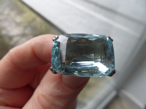 Antique Very Large Aquamarine Ring Brooch Stone