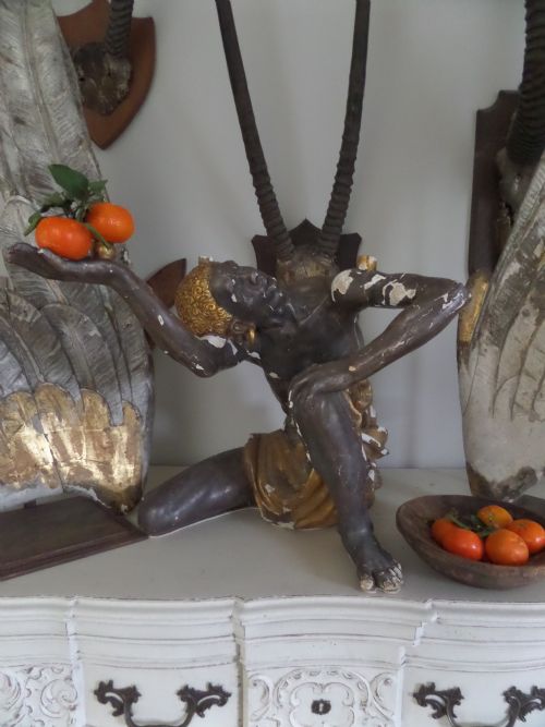 Antique 19th Century Hand Carved Wooden Polychrome Blackamoor Table Base Figure