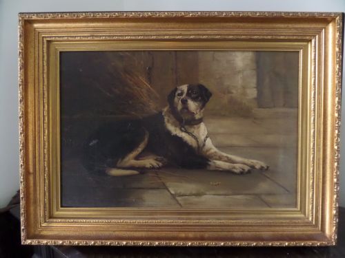 Large 19th Century Oil Painting Dog 'Faithful Companion'