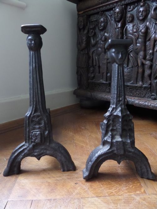 A Rare Pair of 15th Century Gothic Wrought Iron Firedogs Fireplace
