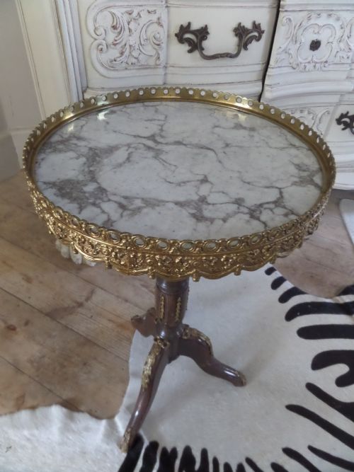 Antique French Ormolu Marble Top Side Table