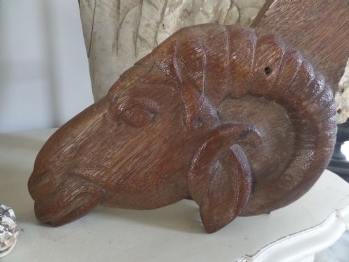 Large 19th Century Carved Oak Ram's Head Fairground