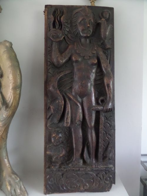 16th Century Carved English Walnut Cardinal Virtue Cherubs Doves Panel
