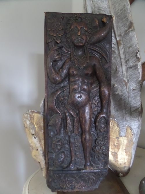 16th Century Carved Walnut Saint Cherub Bird Panel