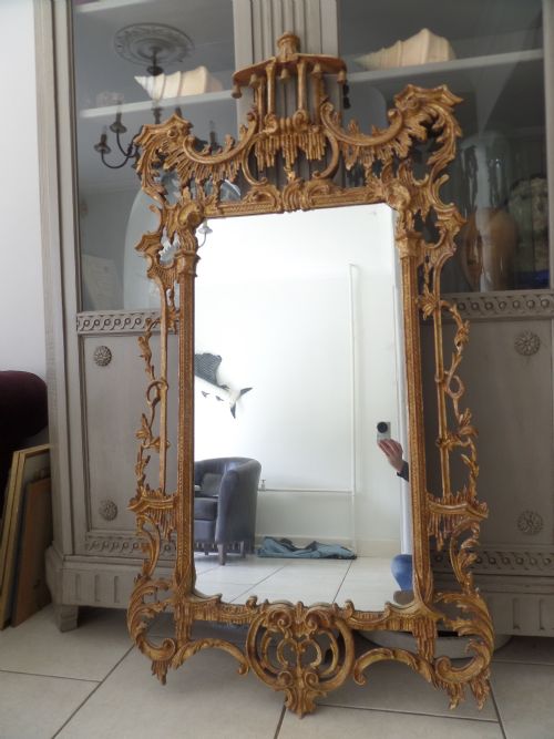 Antique Carved Wooden Gilt Chippendale Mirror