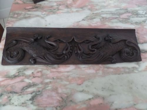 Large 17th Century Carved Oak Dragon Panel