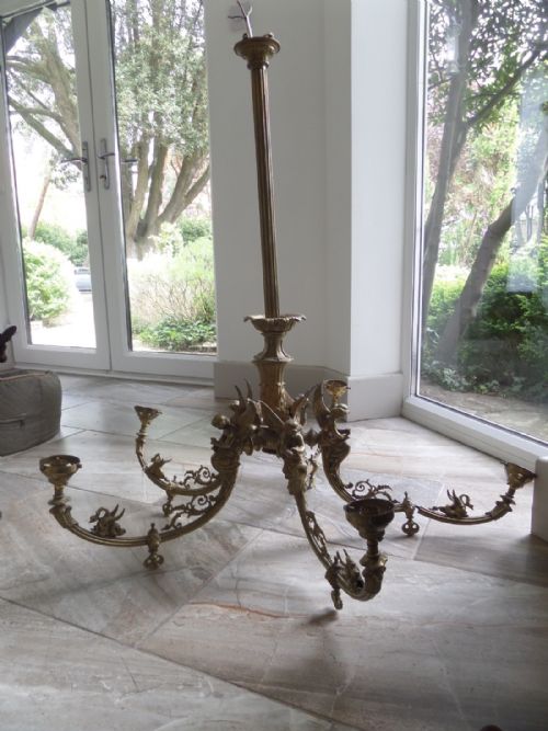 Large Antique Winged Angel Cherub Chandelier