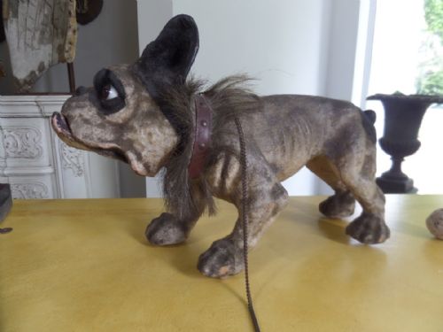 Antique Papier Mache French Growler Bulldog Roulett Decamps