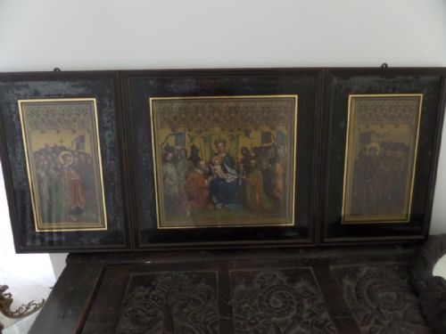 Antique Religious Chromolithograph Triptych Arundel Society Saint & Virgins Angels