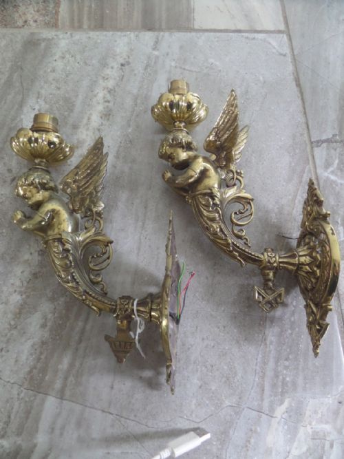 Antique Victorian Cherub Putto Gas Sconces Wall Lights