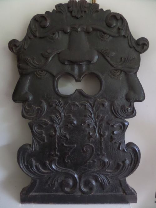 19th Century Carved Oak Panel Green Man with 3 Faces