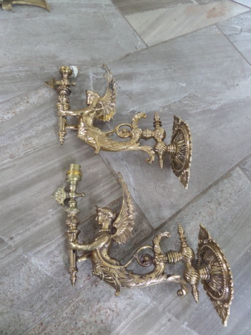 Antique Pair of Victorian Mermaid Gas Sconces