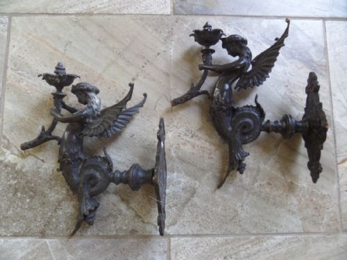 Antique Victorian Mermaid Bronze Sconces Wall Lights