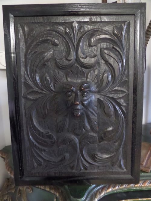Victorian Carved Oak Large Green Man Panel