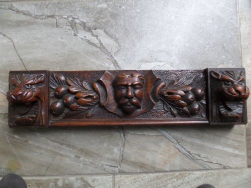 19th Century Carved Oak Panel Lions