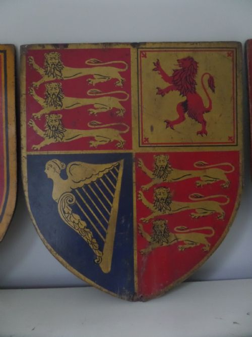 A Lovely Antique Painted Wooden Shield Royal Standard Flag