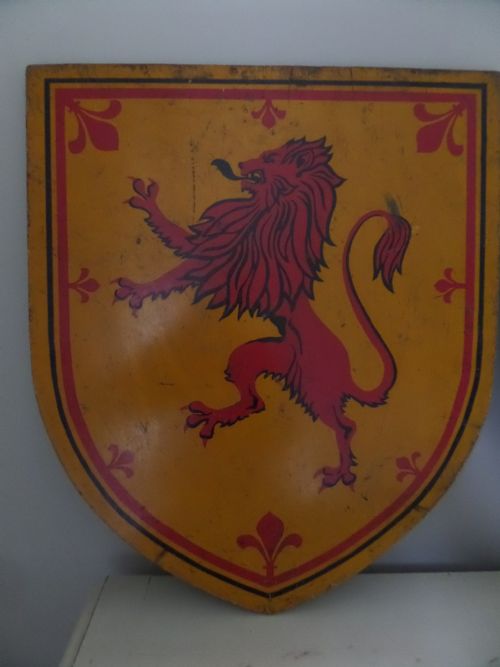 Antique Armorial Rampant Lion Painted Shield