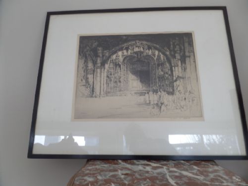 Antique Etching by Andrew Affleck Gothic Belem Doorway Monastery Signed