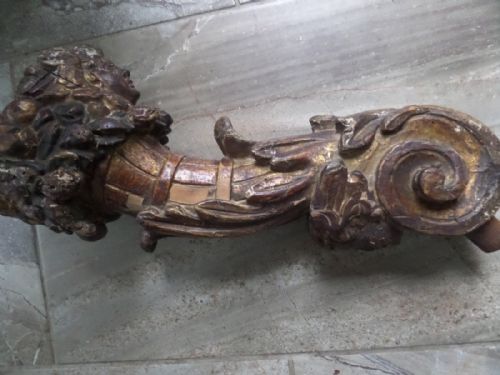 17th Century Carved Polychrome Gilt Cornucopia Sconce Cherubs