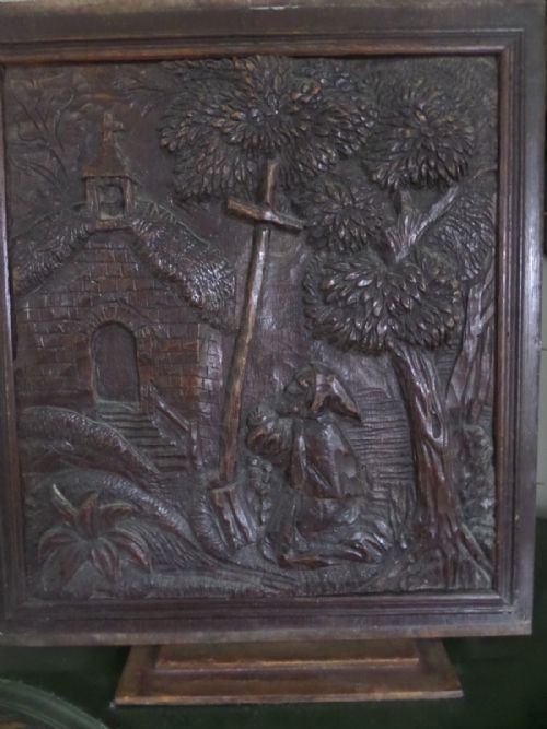 17th Century Carved Oak Panel Church Yard Witch Gothic Cross