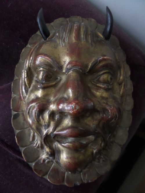 Large Late 18th Century Carved Wooden Boss Gilt Venetian Devil Head