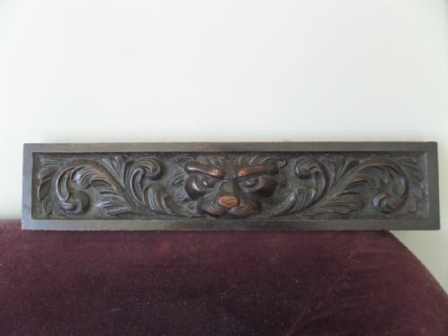 19th Century Carved Oak Lion Beast Head Panel