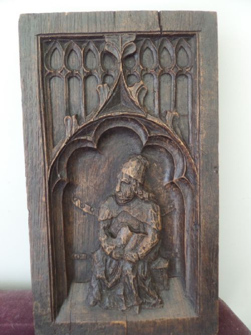 19th Century Carved Oak Church Tracery Panel Plaque Gothic