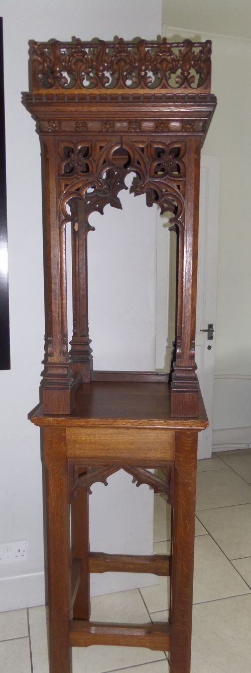 Large 19th Century Carved Oak Gothic Church Shrine Stand