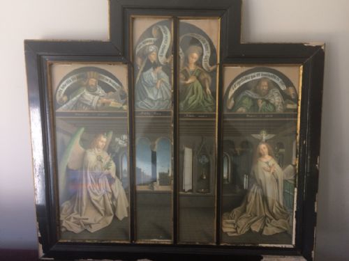 Rare Arundel Society Religious Chromolithograph Annunciation Triptych Jan Van Eyck